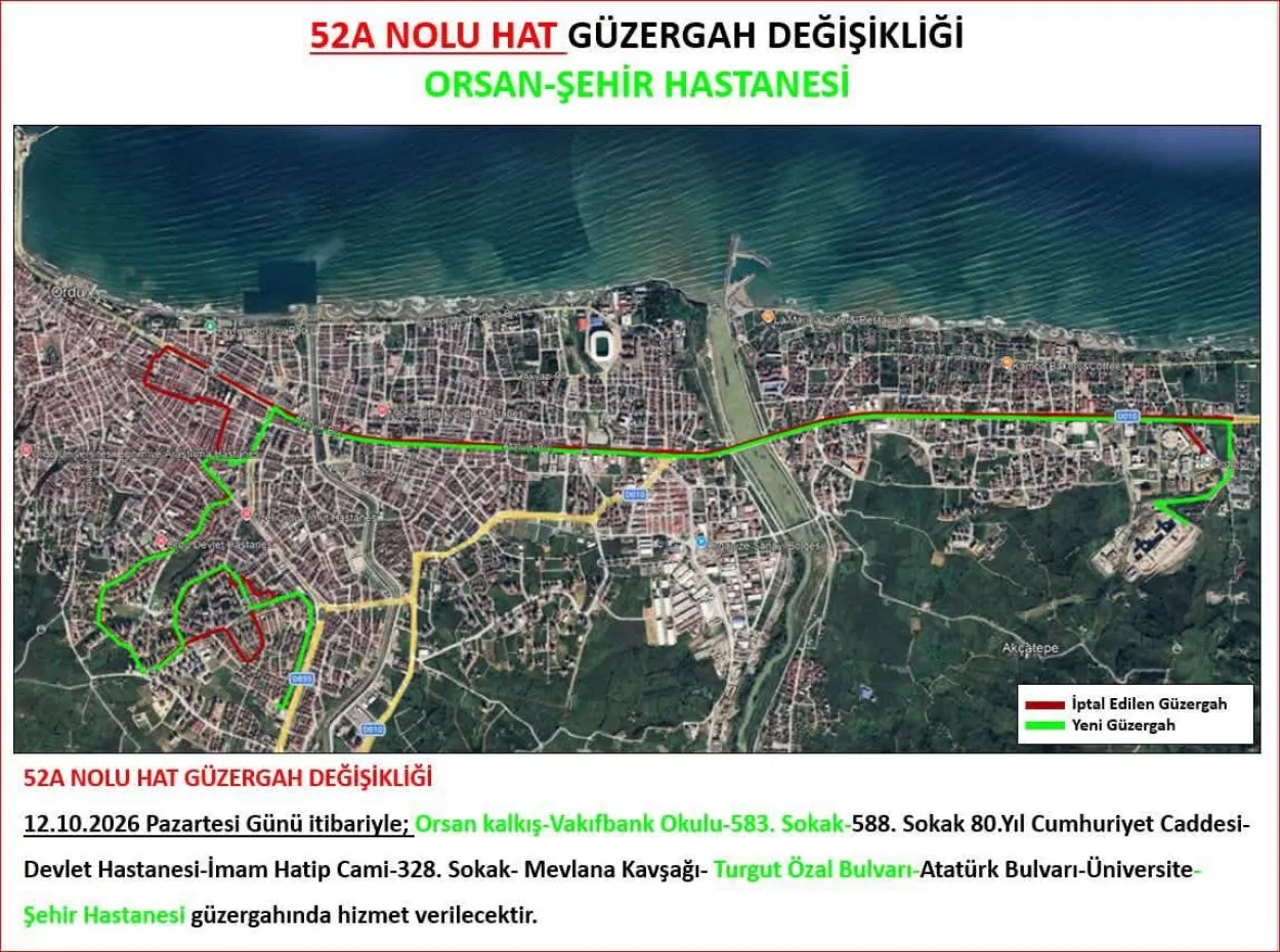 ORDU ŞEHİR HASTANESİ’NE ULAŞIMDA YENİ DÜZENLEME